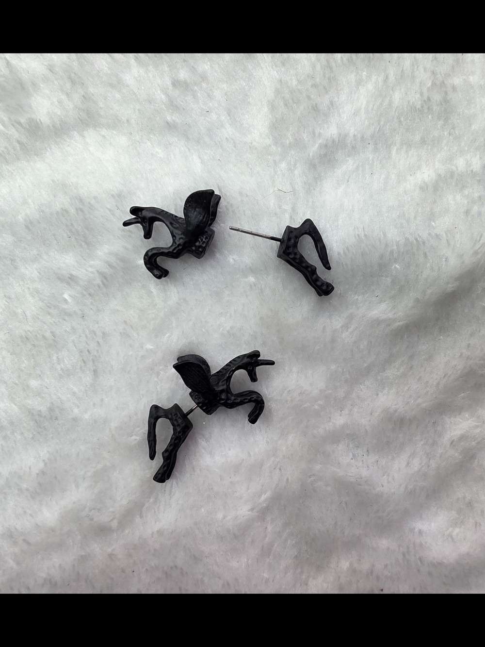 Black Unicorn Pegasus Horse Earrings - Picture 3 of 4